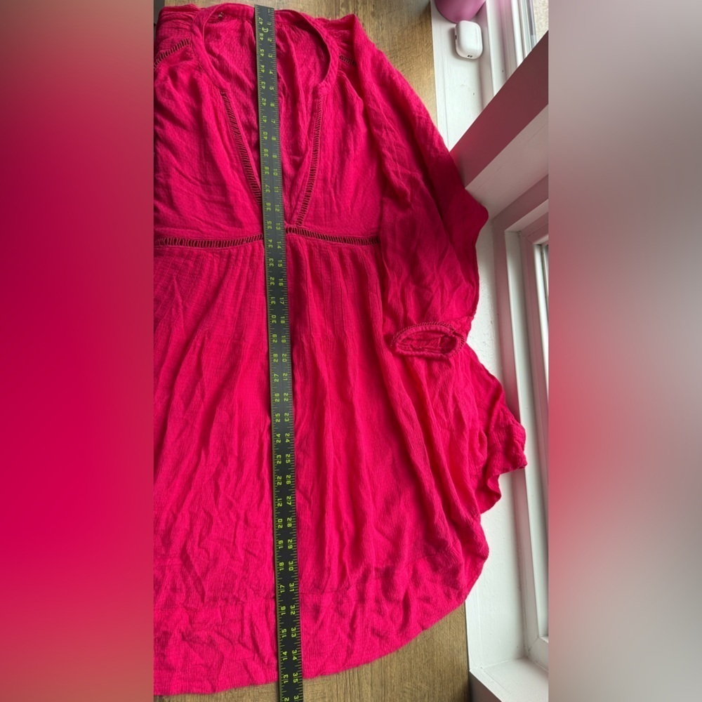 Free People Pink Long-sleeve V-neck Fit & Flare Flowy Boho Dress Size M - Picture 7 of 8